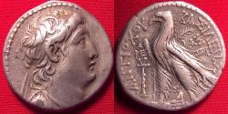 Ancient Coins - ANTIOCHUS VII EUERGETES SIDETES AR silver tetradrachm. 136-135 BC. Eagle on prow, club beside