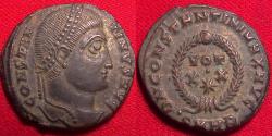 Ancient Coins - CONSTANTINE I THE GREAT silvered follis, struck at Heraclea. Vows in wreath, legend surrounding.