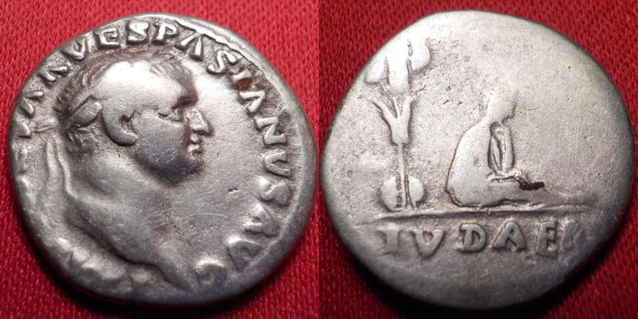 VESPASIAN AR silver denarius. Captive Jewess beneath trophy of arms ...