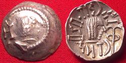 Ancient Coins - HIMYAR KINGDOM (The Homerites) AR silver 'quinarius'. 125-150 AD, under Shamnar Yahan'am. Head of deity / head of ruler.