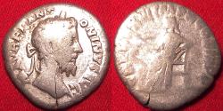 Ancient Coins - MARCUS AURELIUS AR silver denarius. 179 AD. Salus seated left, feeding serpent arising from altar.