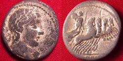 Ancient Coins - C VIBIUS PANSA AR silver denarius. Minerva in quadriga, bust of Apollo