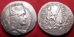 Ancient Coins - TIGRANES II THE GREAT (Tigranos) AR silver tetradrachm. Tyche seated, river god Orontes below. Big 29mm flan