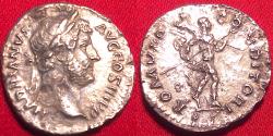 Ancient Coins - HADRIAN AR silver denarius. ROMULO CONDITORI, Romulus advancing right. Scarce.