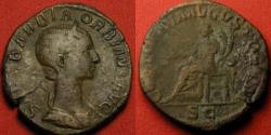 Ancient Coins - ORBIANA AE sestertius. Concordia seated, holding patera & double cornucopia. Rare