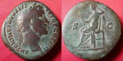 Ancient Coins - ANTONINUS PIUS AE sestertius. OPI AVG, Ops enthroned, holding scepter. Scarce