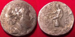 Ancient Coins - ANTIOCHOS III THE GREAT AR silver tetradrachm. 204-197 BC. Apollo on omphalos