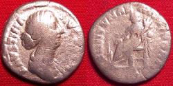Ancient Coins - FAUSTINA II JUNIOR AR silver denarius. "To the Fortune of Women", (Fortunae Muliebri) unique reverse type. RARE and Very Fine