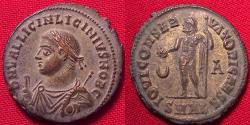 Ancient Coins - LICINIUS II CAESAR silvered follis. Alexandria. Jupiter standing. Nice golden toned silvering.