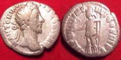 Ancient Coins - COMMODUS AR silver denarius. Roma standing left, holding Victory & spear.
