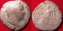 Ancient Coins - HADRIAN AR silver denarius. Victoria seated left, holding wreath & palm. 125-128 AD.