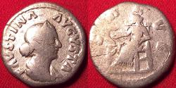Ancient Coins - FAUSTINA II JUNIOR AR silver denarius. SALUS seated, feeding serpent.