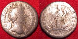 Ancient Coins - MARCUS AURELIUS AR silver denarius. Annona standing, holding grain ears over modius, prow to her right.