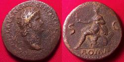 Ancient Coins - NERO AE orichalcum sestertius. Roma seated left. Rome, 65-66 AD.