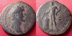 Ancient Coins - ANTONINUS PIUS AE as. BONO EVENTVI, Bonus Eventus standing naked, sacrificing over altar. Scarce.