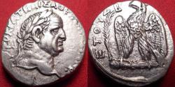 Ancient Coins - VESPASIAN AR silver tetradrachm. Eagle on club. Year 2 (69-70 AD). A lovely example!