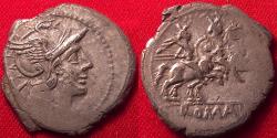 Ancient Coins - ANONYMOUS AR silver denarius. After 211 BC. Helmeted Roma, The Dioscuri riding right.