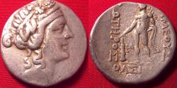Ancient Coins - THASOS, Thracian Islands AR silver tetradrachm. Bust of Dionysos. Herakles holding club & lion's skin.