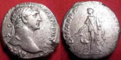 Ancient Coins - TRAJAN AR silver tridrachm. Caesarea, Cappadocia. Arabia standing, camel beside.
