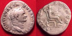 Ancient Coins - VESPASIAN AR silver denarius. Pax seated right, holding branch. 75-76 AD