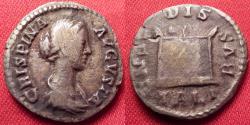 Ancient Coins - CRISPINA AR silver denarius. DIS GENITALIBUS, square, garlanded altar. Scarce.