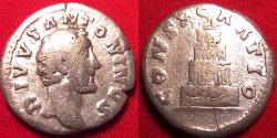 Ancient Coins - ANTONINUS PIUS AR silver denarius. CONSECRATIO, four tiered funeral pyre.