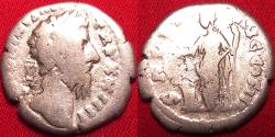 Ancient Coins - MARCUS AURELIUS AR silver denarius. Salus standing, feeding serpent.