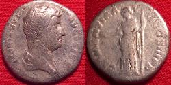 Ancient Coins - HADRIAN AR silver denarius. CLEMENTIA AVG COS III P P, Clementia standing