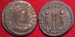 Ancient Coins - CONSTANTINE II CAESAR silvered AE3 follis. Cyzicus mint. Soldiers & standards.