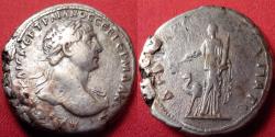 Ancient Coins - TRAJAN AR silver tridrachm. Caesarea, Cappadocia. Arabia standing, camel beside.