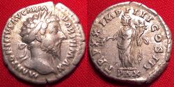 Ancient Coins - MARCUS AURELIUS AR silver denarius. Pax standing, holding branch & cornucopia, PAX in exergue.