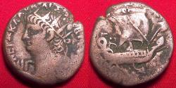 Ancient Coins - NERO AR billon tetradrachm. Alexandria. Galley sailing right.