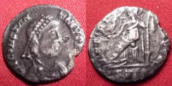 Ancient Coins - CONSTANTINE III AR silver siliqua. Arles, 409-411 AD. VICTORIA AAVGGG, Roma seated left. Very rare.