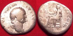Ancient Coins - VESPASIAN AR silver denarius. Pax seated left, holding branch. 75-76 AD