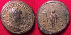 Ancient Coins - TRAJAN DECIUS AE as. Dacia standing, holding draco staff. Rare.