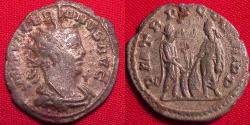 Ancient Coins - VALERIAN I AR silver antoninianus. Antioch mint, Valerian & Gallienus standing, holding spears & shields, 'Caius & Lucius' reverse.
