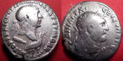 Ancient Coins - TRAJAN AR silver tetradrachm. Tyre, Phoenicia. Struck 103-111 AD. Bust of Melqart / Herakles