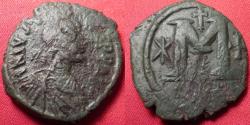 Ancient Coins - JUSTIN I AE large follis. Struck at Nikomedia. Large M, cross above.
