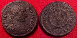 Ancient Coins - CRISPUS CAESAR AE follis. Heraclea mint, DOMINOR NOSTROR CAESS around wreath.