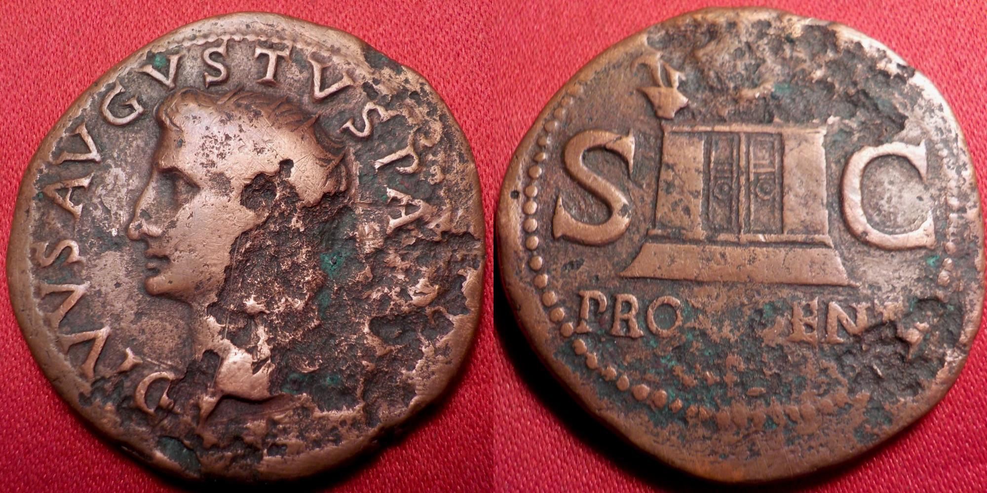 DIVUS AUGUSTUS AE as. Struck under Tiberius. PROVIDENT, large altar