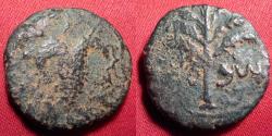 Ancient Coins - BAR KOCHBA REVOLT AE 20mm 'small bronze'. Year 3, 134-135 AD. Bunch of grapes / Date palm. Overstruck. Very scarce.