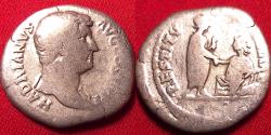 Ancient Coins - HADRIAN AR silver denarius. RESTITUTORI GALLIAE, Hadrian helping Gallia to her feet.
