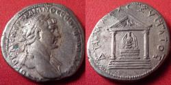 Ancient Coins - TRAJAN AR silver tridrachm. Caesarea, Cappadocia. Distyle temple, Pergaean Artemis within