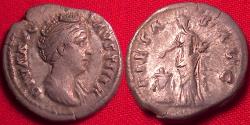 Ancient Coins - DIVA I FAUSTINA SENIOR AR silver denarius. Pietas standing, altar at her feet.