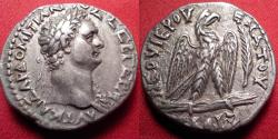 Ancient Coins - DOMITIAN AR silver tetradrachm. Antioch, 89-90 AD. Eagle on thunderbolt. Lovely
