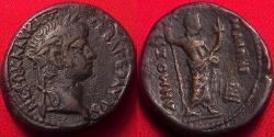 Ancient Coins - NERO AR billon tetradrachm. Demos (Genius) of the Roman People, holding scepter & cornucopia.