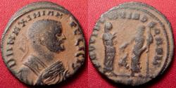 Ancient Coins - MAXIMIANUS AE half-follis. Alexandria mint. Providentia & Quies standing, abdication issue