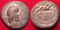 Ancient Coins - L CALPURNIUS PISO FRUGI AR silver denarius. 90 BC. Bust of Apollo, Horseman galloping right.