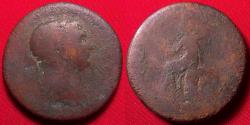 Ancient Coins - TRAJAN AE sestertius. Roma seated on cuirass, holding Victory & spear