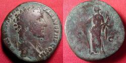 Ancient Coins - MARCUS AURELIUS CAESAR AE sestertius. Rome, 145 AD. Hilaritas standing, holding long palm & cornucopia